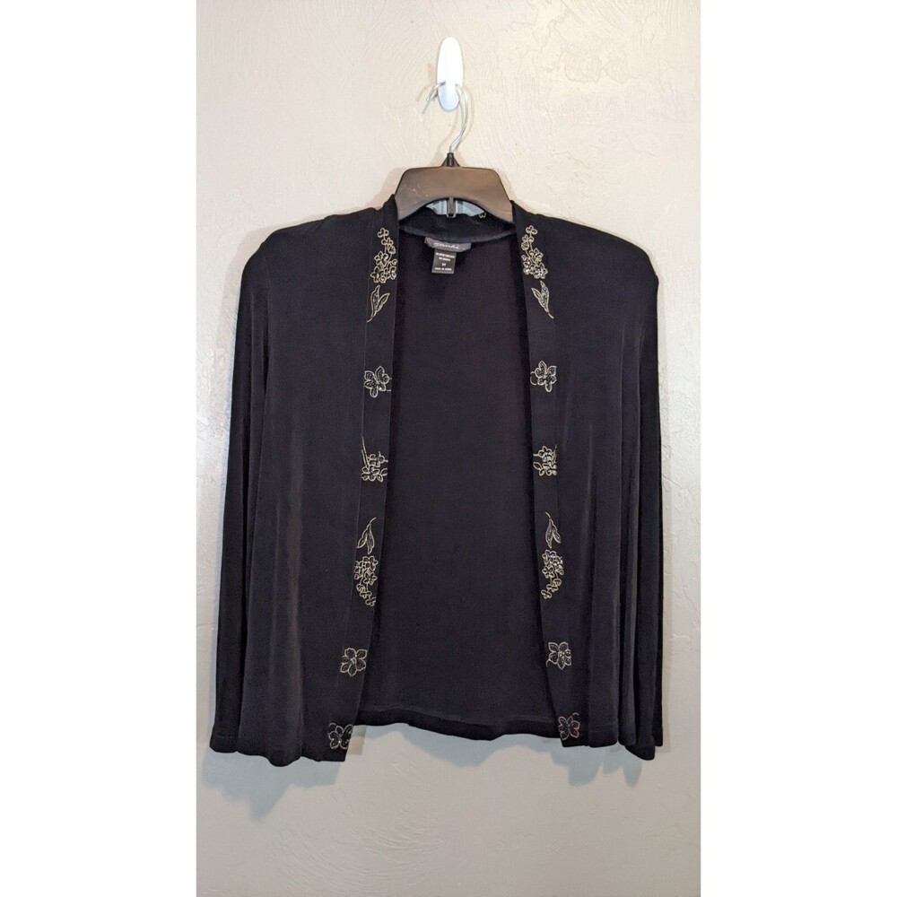 Slinki Womens Size Medium Black Floral Glitter Painted Shoulder Pads Cardigan
